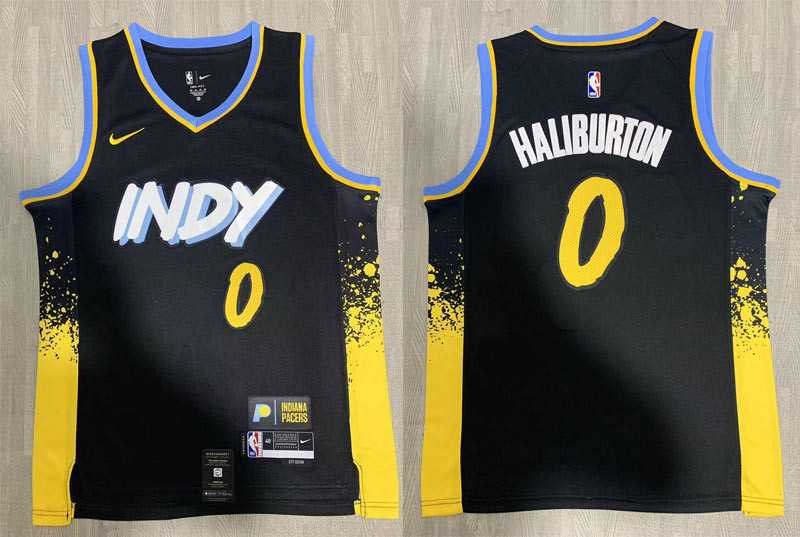 Indiana 0 DTyrese Haliburton Black Nike 2023-24 City Edition Swingman Jersey->sacramento kings->NBA Jersey